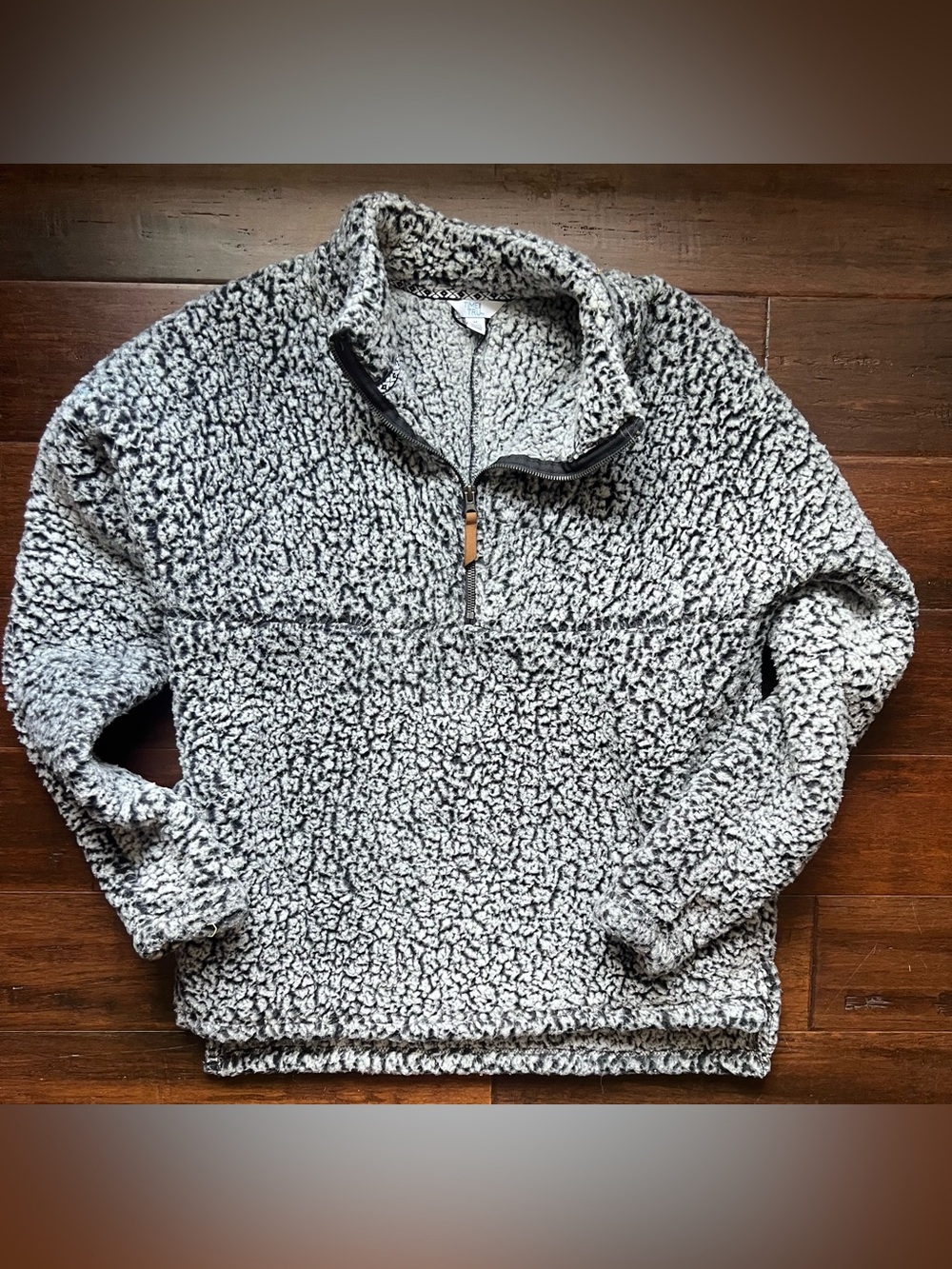 Time and Tru Black and Gray Plush Sherpa Half-Zip Pullover
